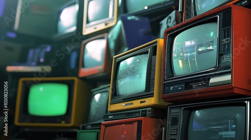 90s TVs, CRT television, tube tv, stacked, old technologies, good old days, 16:9 photo