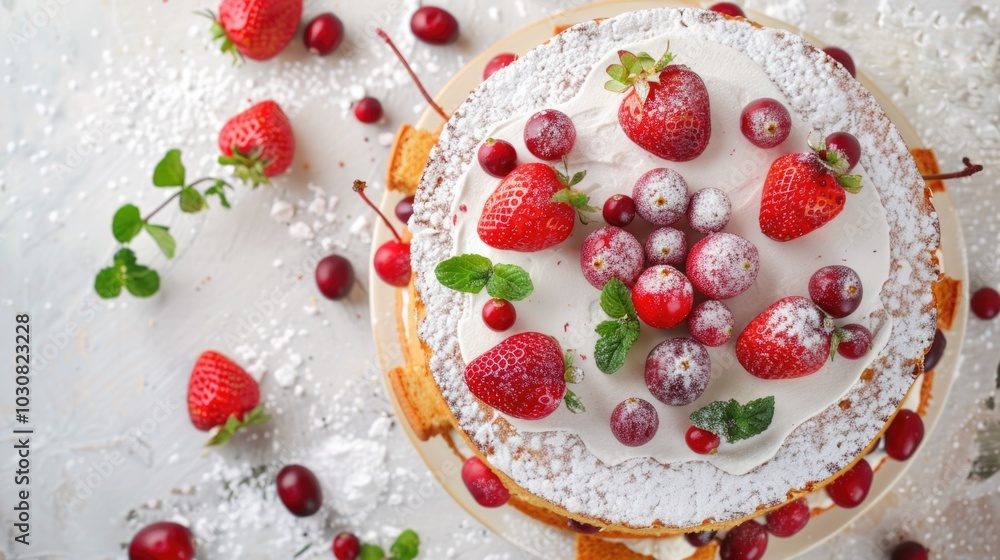 Strawberry Cake with Powdered Sugar Strawberry Cake with Powdered Sugar