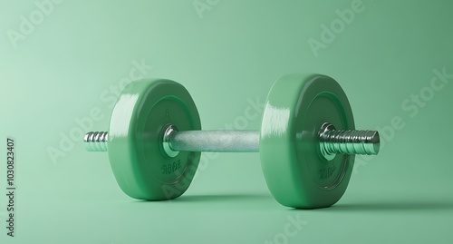 Green fitness dumbbells on green background.