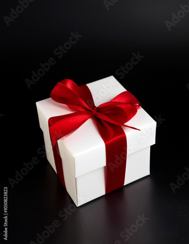 Elegant white gift box adorned with a vibrant red ribbon, a perfect present!