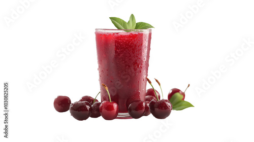 Refreshing Cherry Drink Garnished with Mint Leaves