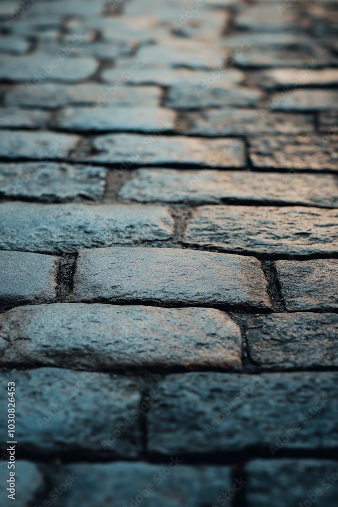 The cobblestone path reveals a historic charm, enhanced by the evening light reflecting off its smooth, worn surface. The cobblestone path reveals a historic charm, enhanced by the evening light reflecting off its smooth, worn surface.