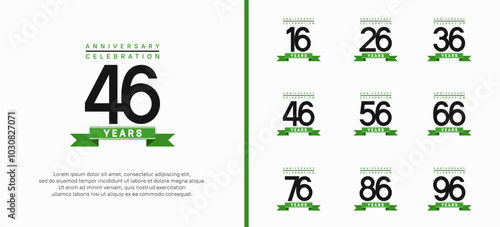 anniversary logo set. vector design with black color and green ribbon can be use for celebration