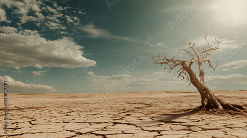 A tree is standing in a desert