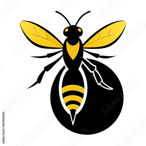 A wasp buzzing around silhouette vector illustration on white background