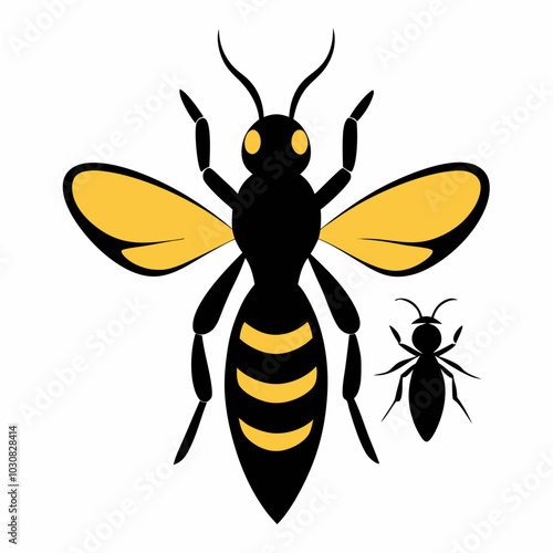 A wasp buzzing around silhouette vector illustration on white background