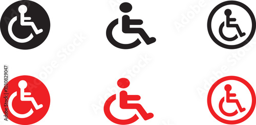 Disabled icons, Wheelchair symbols, handicapped access signs set. Wheelchair, handicapped access sign or symbols. Disabled handicap icons. Wheelchair icon symbol set
