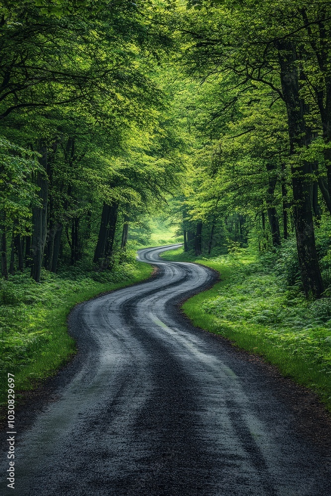 Winding Road Through Lush Green Forest