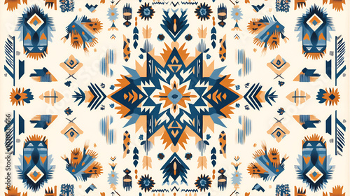 Navajo tribal vector nevy blue seamless pattern. Native American ornament. Ethnic South Western decor style. Boho geometric ornament. Mexican blanket, rug. Woven carpet illustration photo