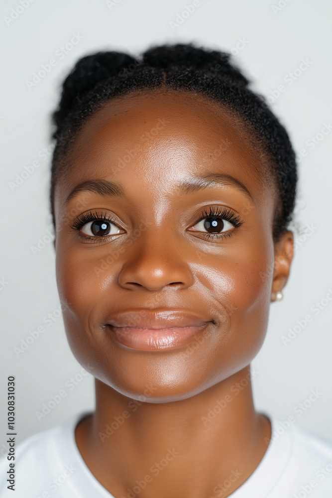 Close-up portrait of a 30-year-old woman with dark skin, without makeup, concept of healthy hydrated skin, natural beauty, and skincare Close-up portrait of a 30-year-old woman with dark skin, without makeup, concept of healthy hydrated skin, natural beauty, and skincare