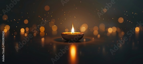 Minimalist Deepavali Social Media Post Design with Glowing Diya and Golden Light Accents photo