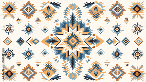 Navajo tribal vector nevy blue seamless pattern. Native American ornament. Ethnic South Western decor style. Boho geometric ornament. Mexican blanket, rug. Woven carpet illustration photo