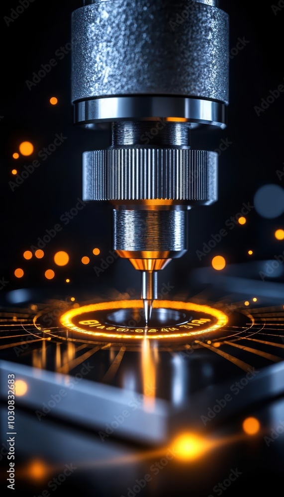 Close-up of a precision tool in action on a circuit board, vibrant glowing elements. Close-up of a precision tool in action on a circuit board, vibrant glowing elements.