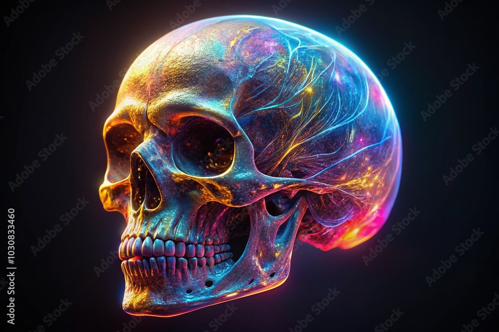 3D Holographic Human Skull Bone System on Dark Background for Fashion 3D Holographic Human Skull Bone System on Dark Background for Fashion