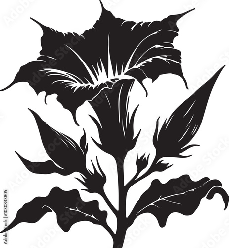 Datura flower silhouette vector art illustration. Isolated on transparent background