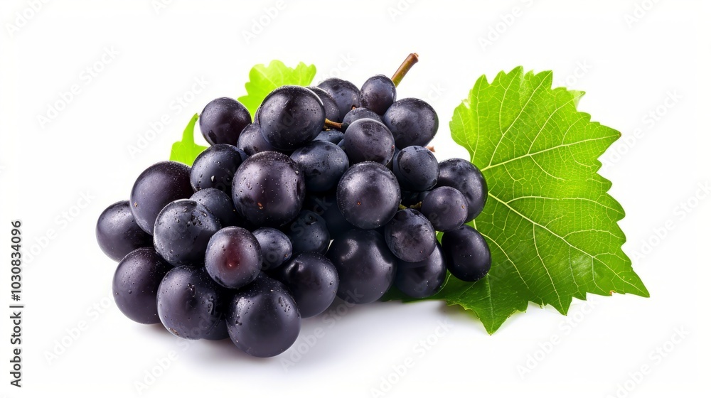 Stunning Black Grape Cluster: A Captivating  Depiction on a White Background