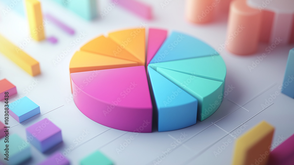 Obraz premium Colorful 3D Pie Chart Rendering