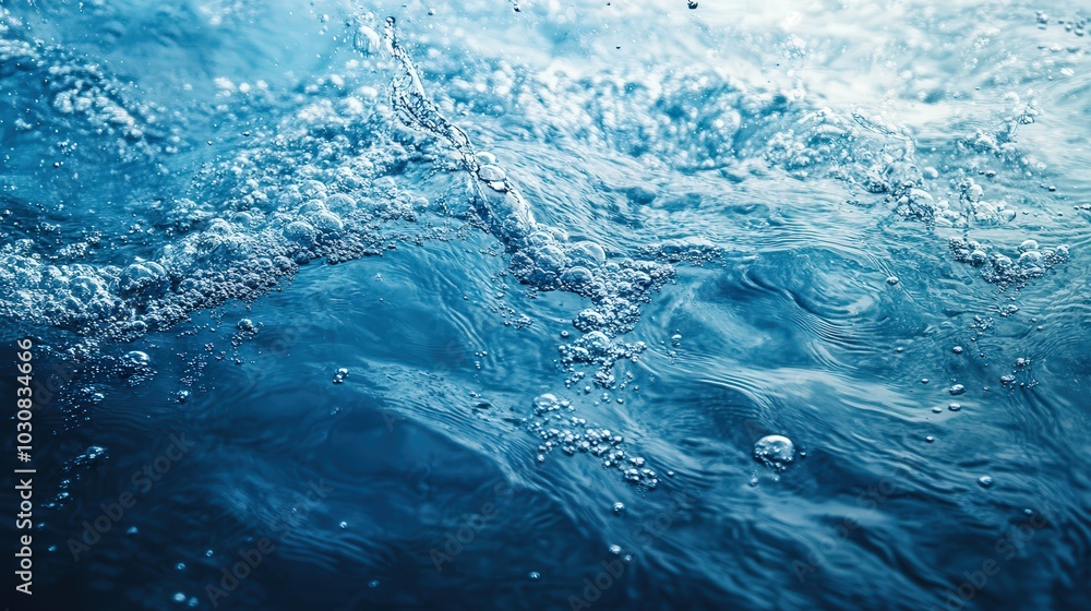 Blue Water Surface with Bubbles and Ripples Texture Background