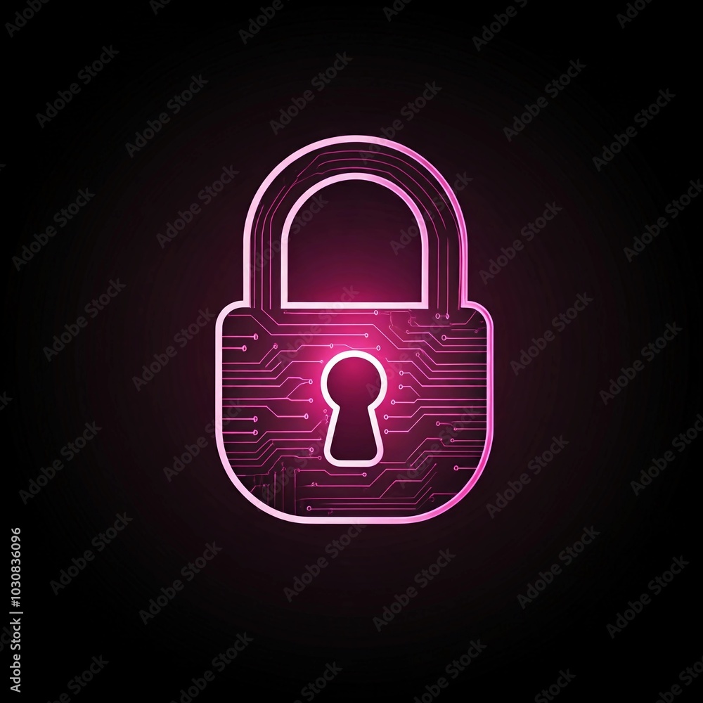Digital padlock representing cybersecurity on pink background, cyber security technology for fraud prevention and network protection Digital padlock representing cybersecurity on pink background, cyber security technology for fraud prevention and network protection