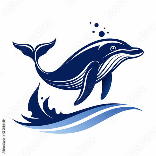 A whale breaching out of the water silhouette vector illustration on white background