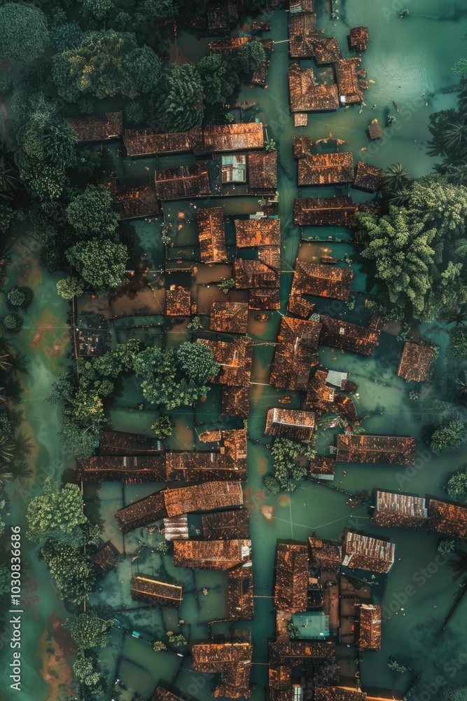 Fototapeta premium Surrounded Village Water