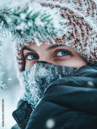 Woman with winter hat and scarf photo