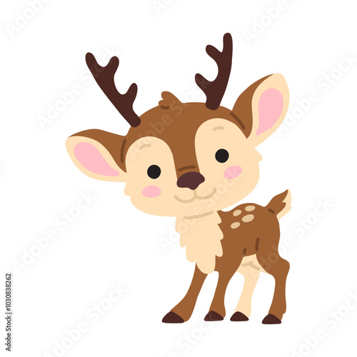 Vector illustration cute doodle baby reindeer for digital stamp,greeting card,sticker,icon,design