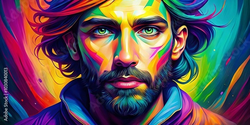 Captivating Portrait Illustration in Vibrant Colors for Artistic and Creative Projects, Perfect for Digital and Print