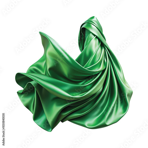 Flying stylish and colourful silk or cotton fabric. Waving satin cloth isolated on transparent PNG background.