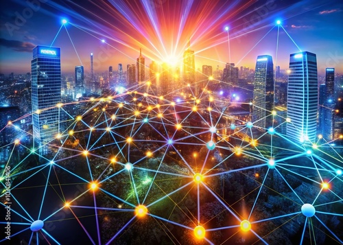 Centralized Network Concept with Data Flow and Connections for Technology, Communication, and Information Systems