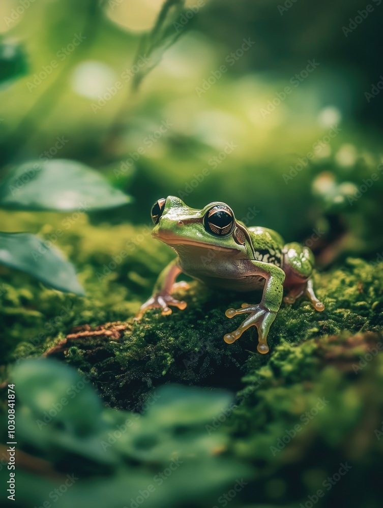 Obraz premium Frog on Mossy Ground