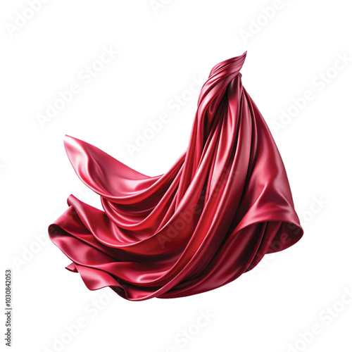 Flying stylish and colourful silk or cotton fabric. Waving satin cloth isolated on transparent PNG background.