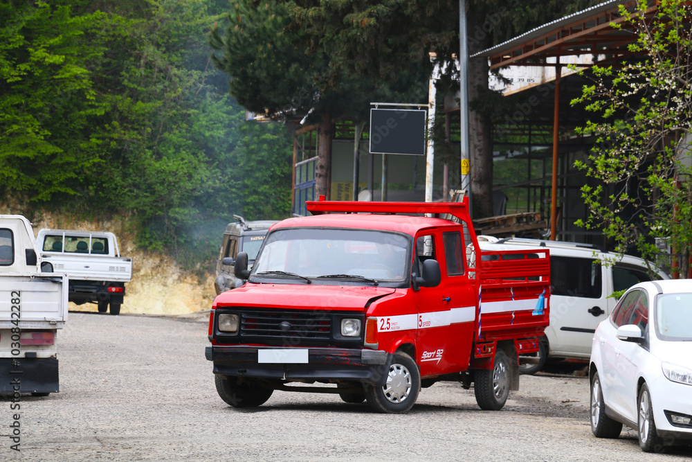 Fototapeta premium The most popular red pickup truck of nostalgic times
