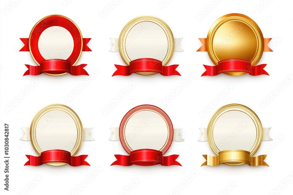 Gold and Red Labels with Ribbons Gold and Red Labels with Ribbons