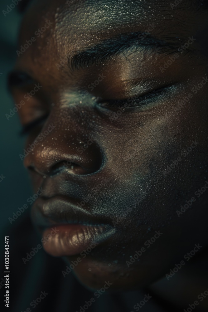 Close-up of person's face with eyes shut Close-up of person's face with eyes shut