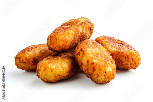 Homemade cutlets with tomato in white plate isolated on white background.