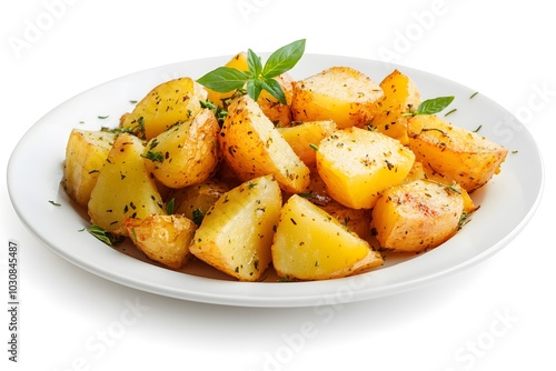 Potatoes with green beans, asparagus. Food in a black plate on a dark black concrete table background.