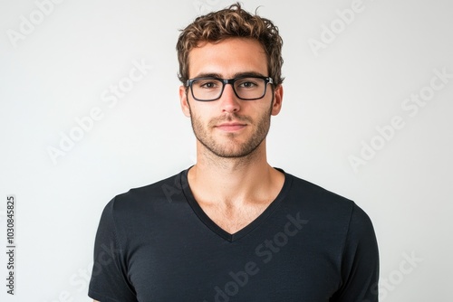 Man wearing glasses and V-neck shirt