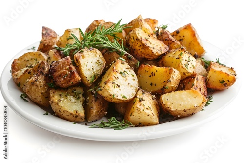 Potatoes with green beans, asparagus. Food in a black plate on a dark black concrete table background.