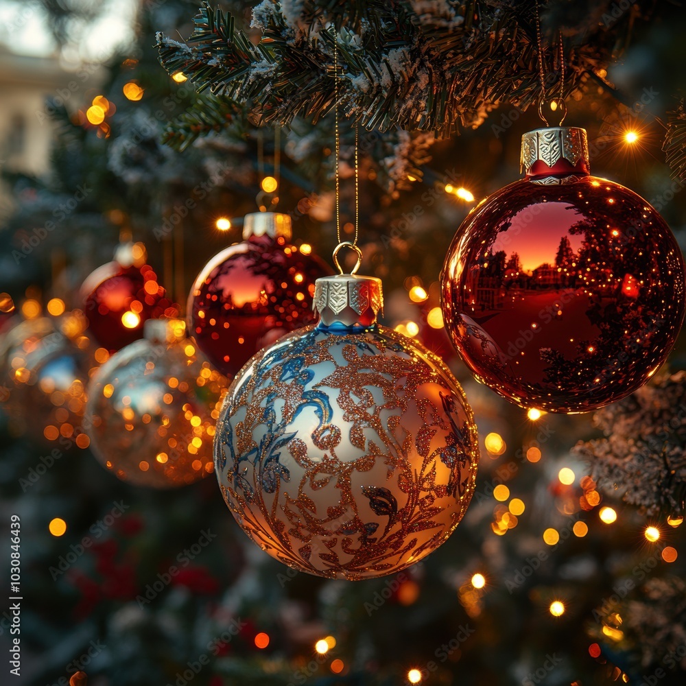 Elegant Christmas Ornaments on a Tree Elegant Christmas Ornaments on a Tree