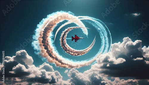 Jet Aerial Acrobatics with Turkish Flag Smoke Trail - Celebrating Turkish National Days in a Dynamic Loop-the-Loop Performance