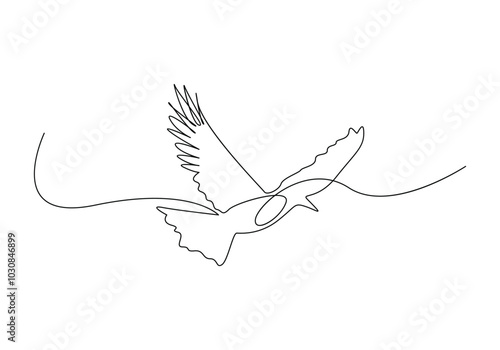 Birds in continuous line art drawing, Animal bird flying continuous outline.