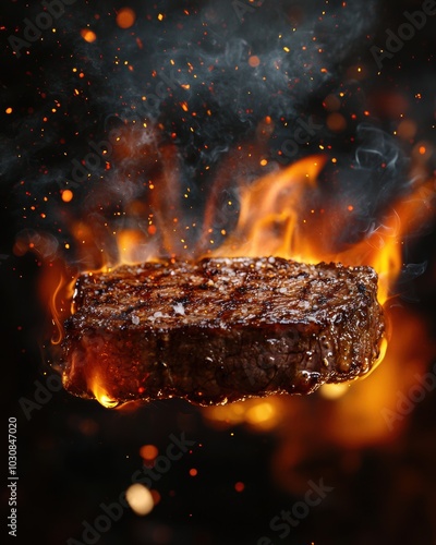 Fiery Steak on Grill 
