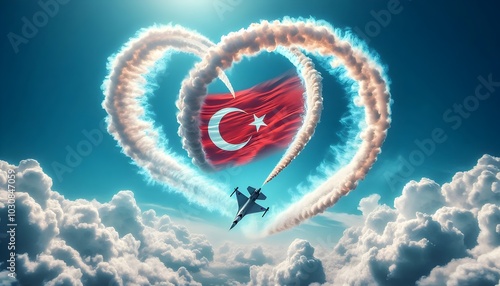 Jet Aerial Acrobatics with Turkish Flag Smoke Trail - Celebrating Turkish National Days in a Dynamic Loop-the-Loop Performance