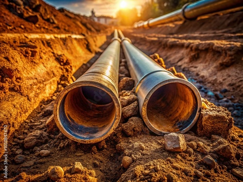 "Partially Covered Pipe in Dirt - Isolated"