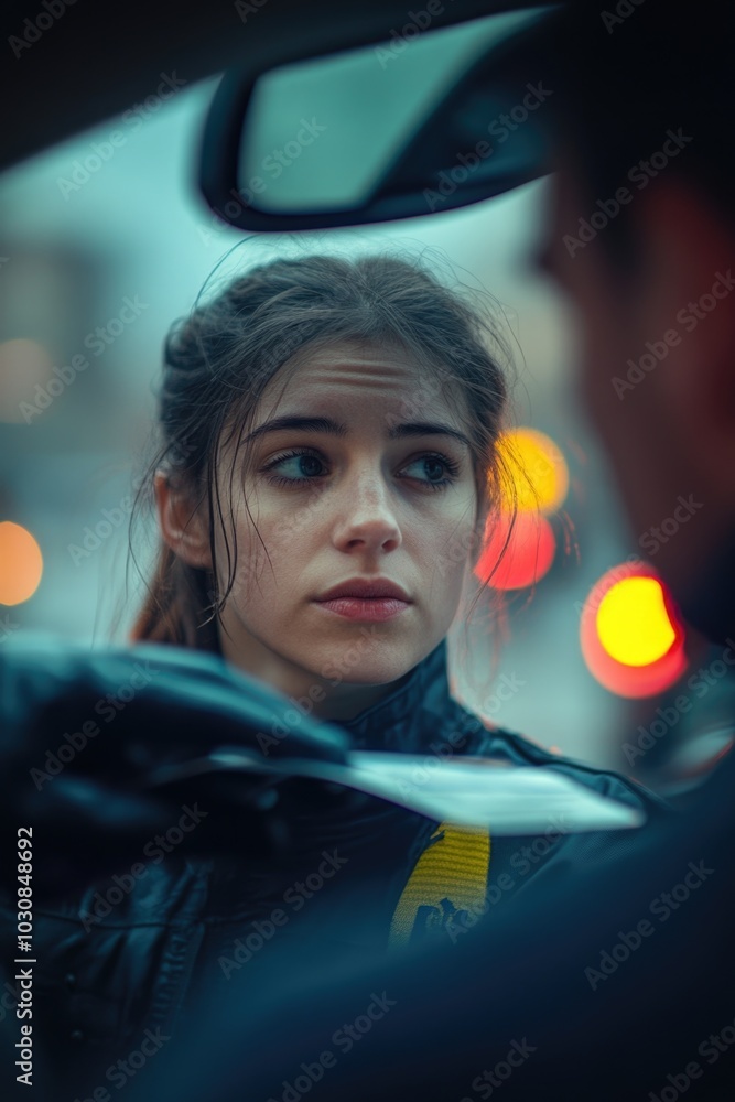 Fototapeta premium Woman in car looking out window