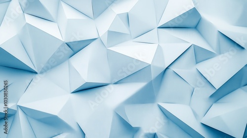 A modern abstract background featuring layers of textured white material, arranged in a random pattern of triangles, diamonds, and squares. The background