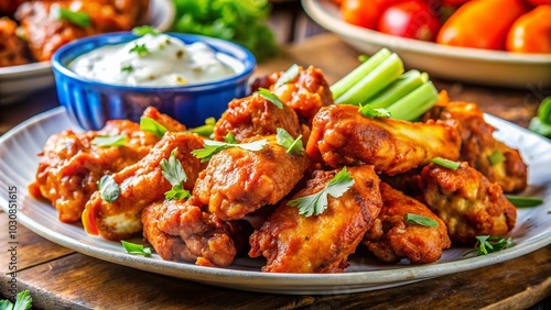 "Vibrant Buffalo Chicken Wings on a Plate: A Culinary World Tour Delight"