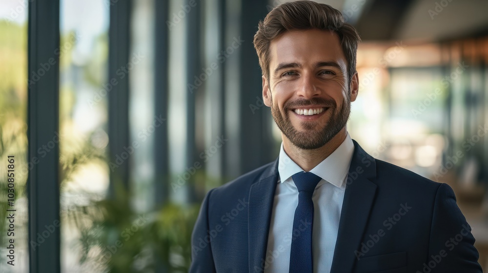 handsome businessman in formal wear smiling and looking at camera handsome businessman in formal wear smiling and looking at camera