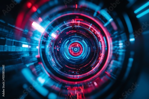 Cyberpunk Digital Eye Hypnotic Red and Blue Grid Pattern